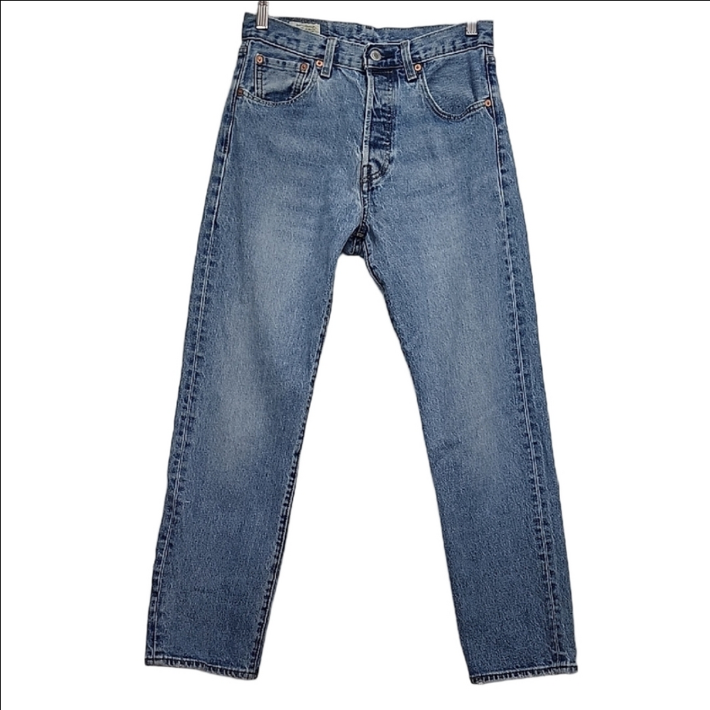 LEVI'S PREMIUM Original 501 medium wash high waist straight leg jeans
